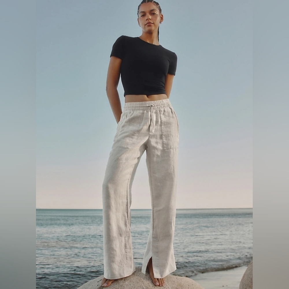NWT Athleta 100% linen retreat wide leg pants, large